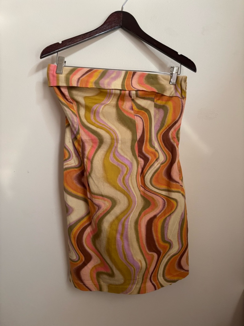 Retro Wave Print Strapless Dress-Multicolor